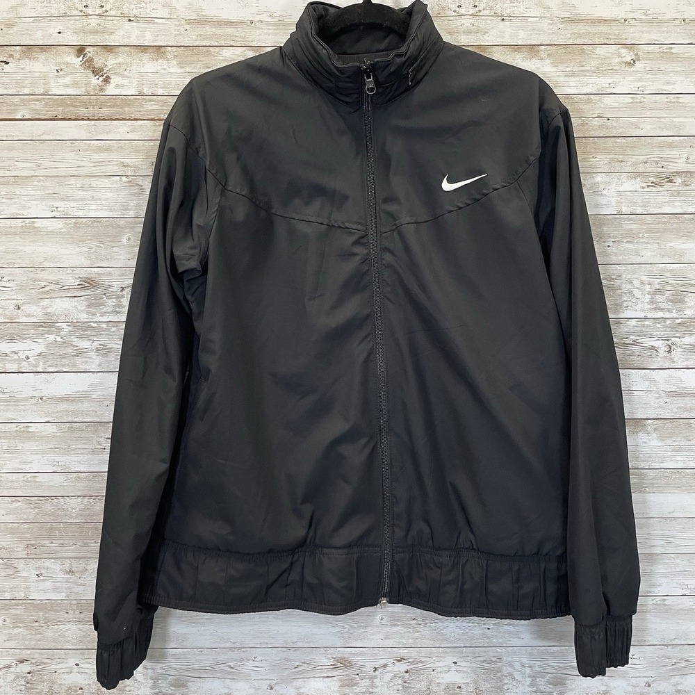 Nike Womens M Jacket Reversible Black Fit Dry Hidden Hood Running Cycling Logo - Picture 2 of 16